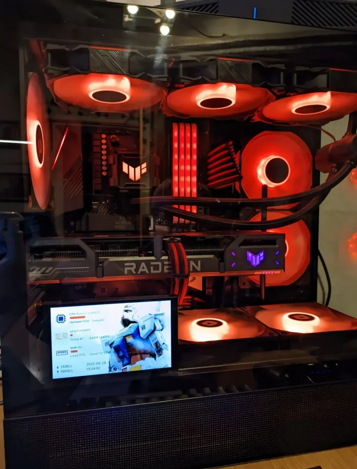 PC case with three red illuminated fans